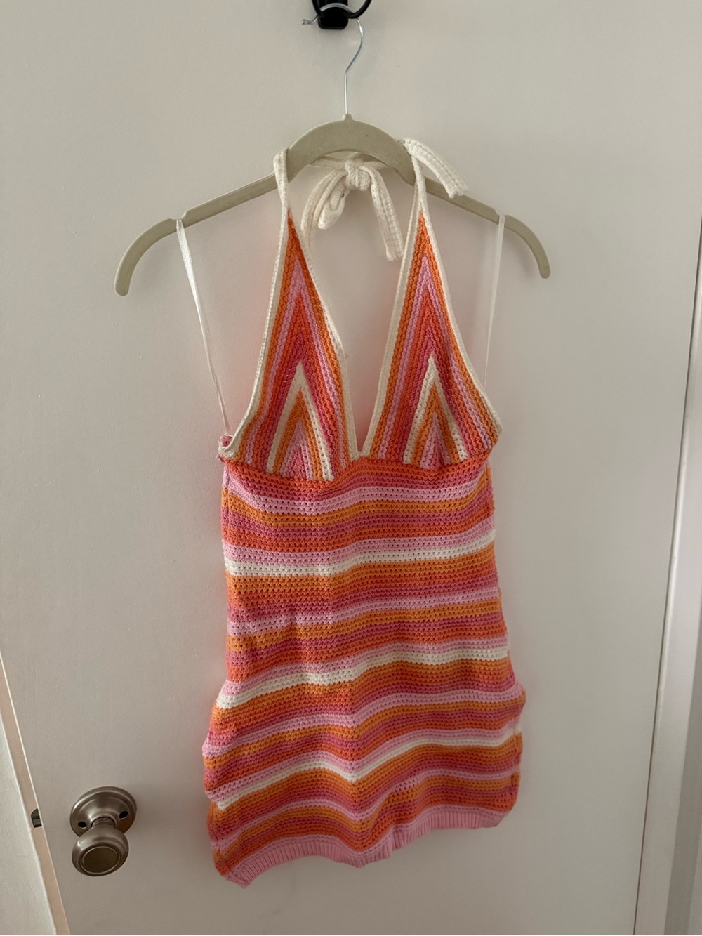 Princess Polly Striped Crochet Halter Cover-Up in Pink, Orange & Cream